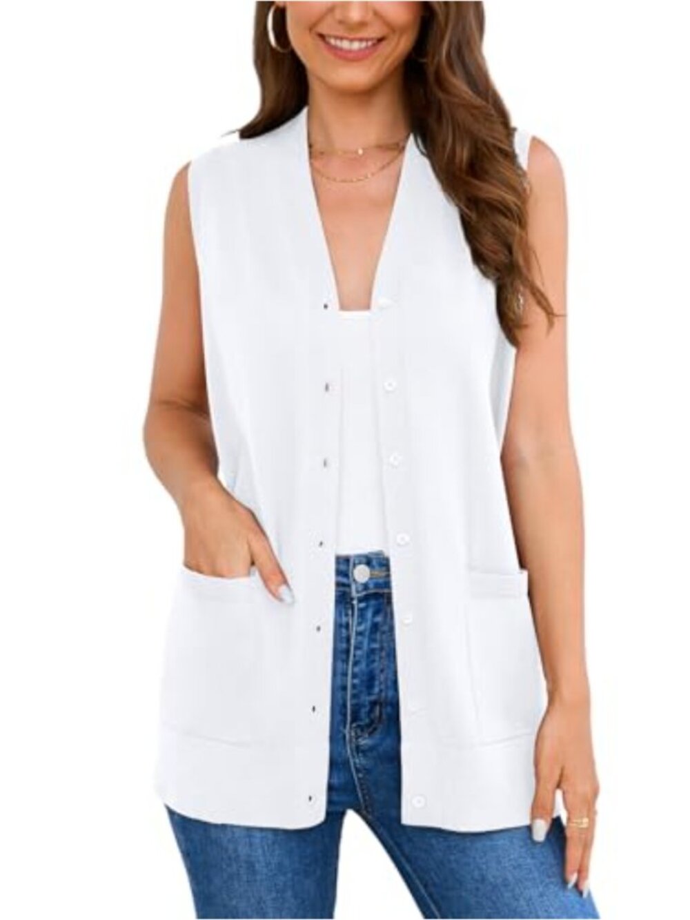 Women's Viscose Sleeveless Button Down Knit Cardigan Vest with Pockets